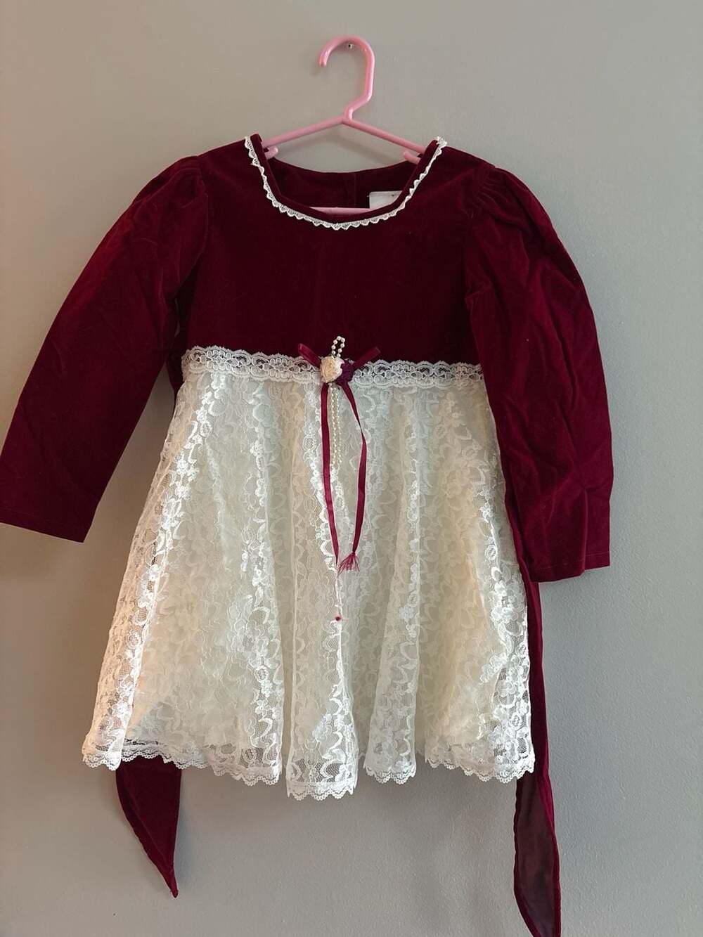 Rose Cottage Girls Velvet and Lace Christmas Holiday Dress
